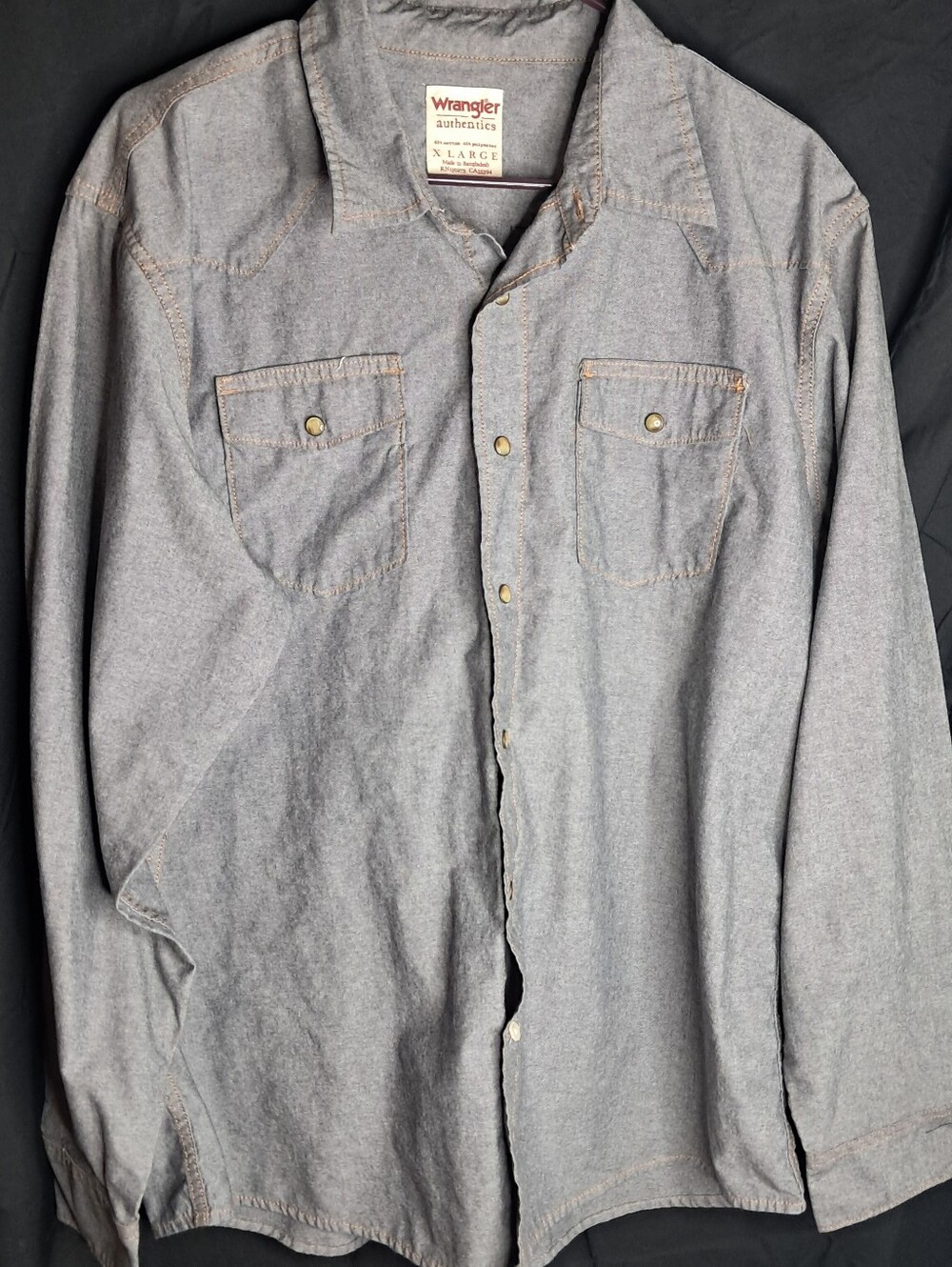 Wrangler Authentics Men's XL Grey Chambray Western Long Sleeve Shirt